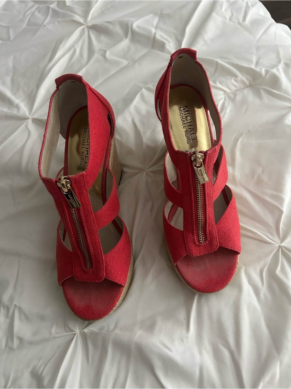 Michael Kors Watermelon Damita Front-Zip Wedge Sandals